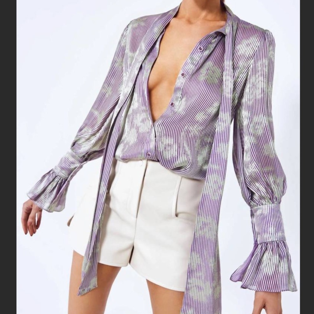 BNWOT $498 ALEXIS Tonal Floral FRANCISCA Blouse Lilac Sheen